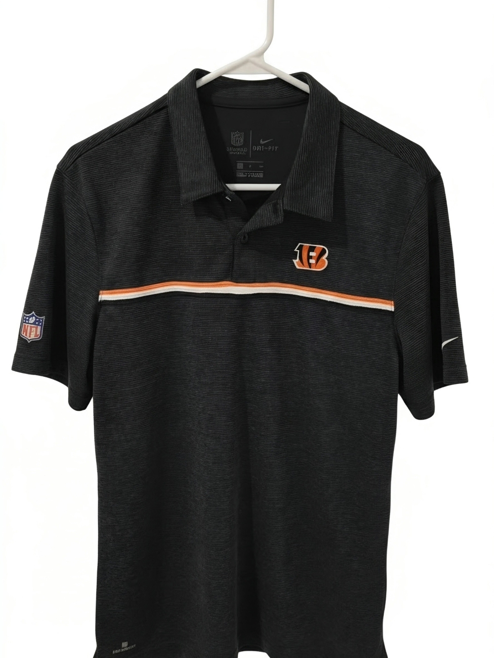 NFL Black Polo with Orange and White Stripe - Bengals Logo